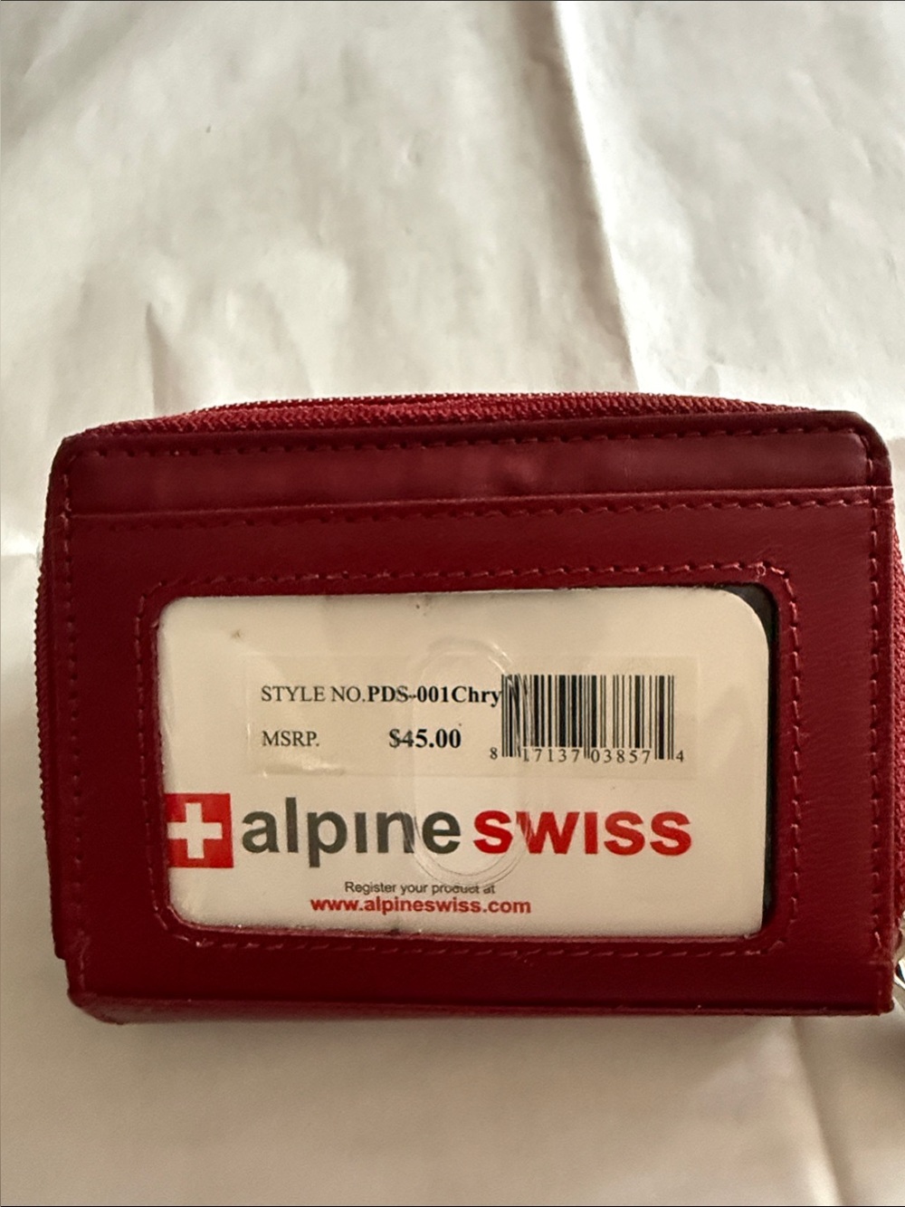 Alpine Swiss Red Leather Card Wallet with ID Window